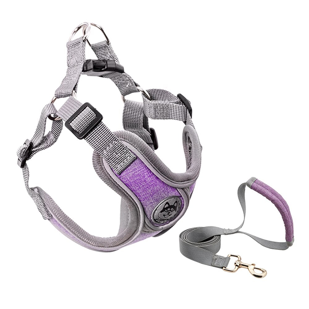 Dog Harness Leash Set No Pull Nylon Vest Harnesses Reflective Chest Strap Leads for Small Large Dogs Teddy, Pug, French Bulldog - anconmall