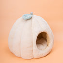 Semi-Enclosed Warm Cat Calming Bed Pumpkin-Shaped Soft Cozy Cat Tent House with Removable and Washable Double-Sided Cushion Pad - anconmall