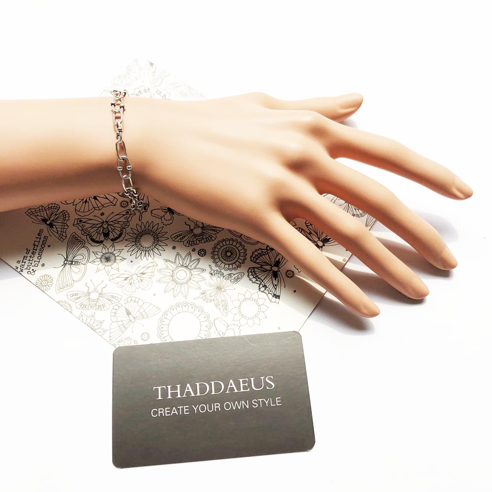 Link Chain Blackened Charm Bracelets Summer Rebel Gift for Women Men,Europe 925 Sterling Silver Fashion Jewelry Acessories