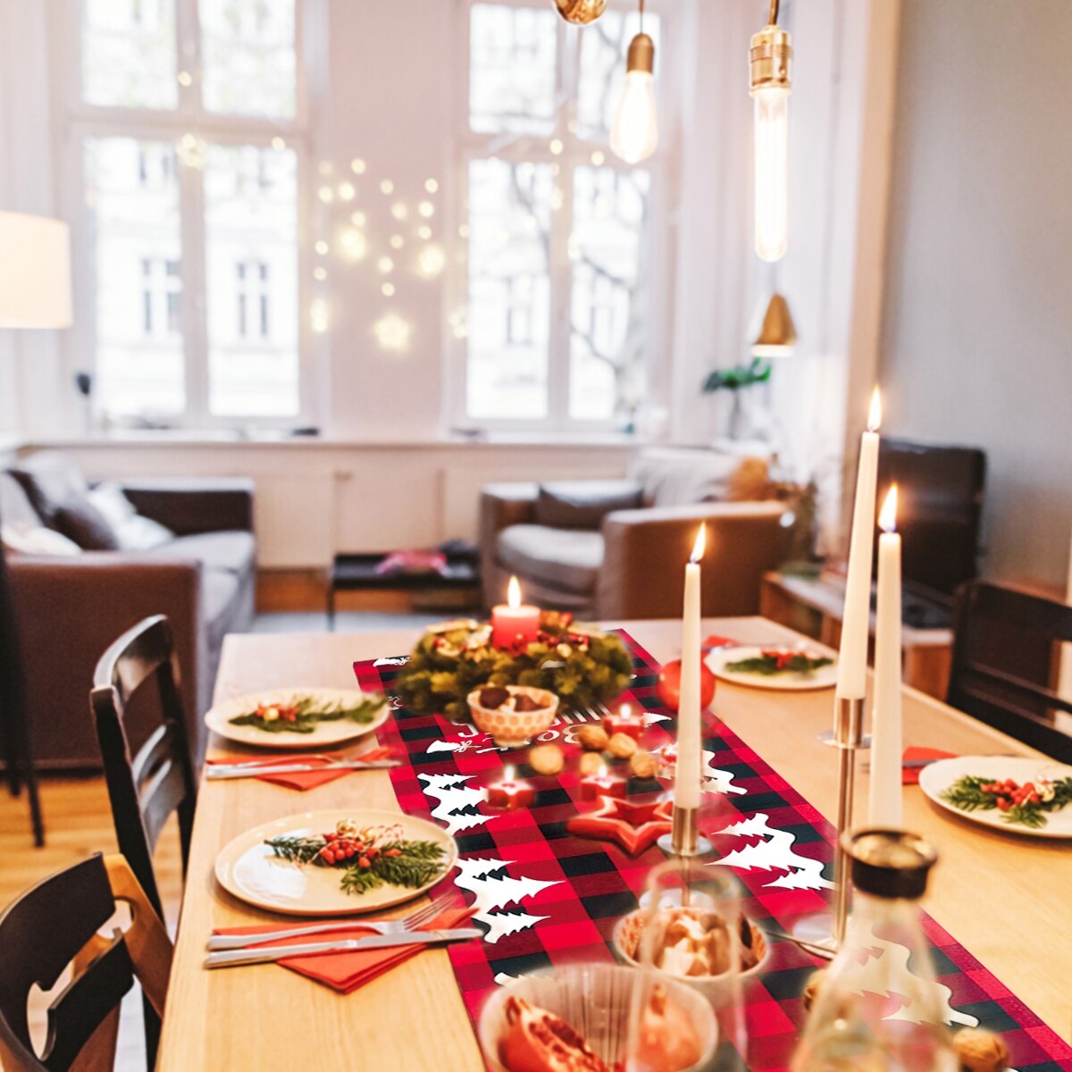 Christmas Elk Snowflake Table Runner Merry Christmas Decor For Home 2022 Xmas Ornaments Navidad Natal New Year&#39;s Decor 2023 - anconmall