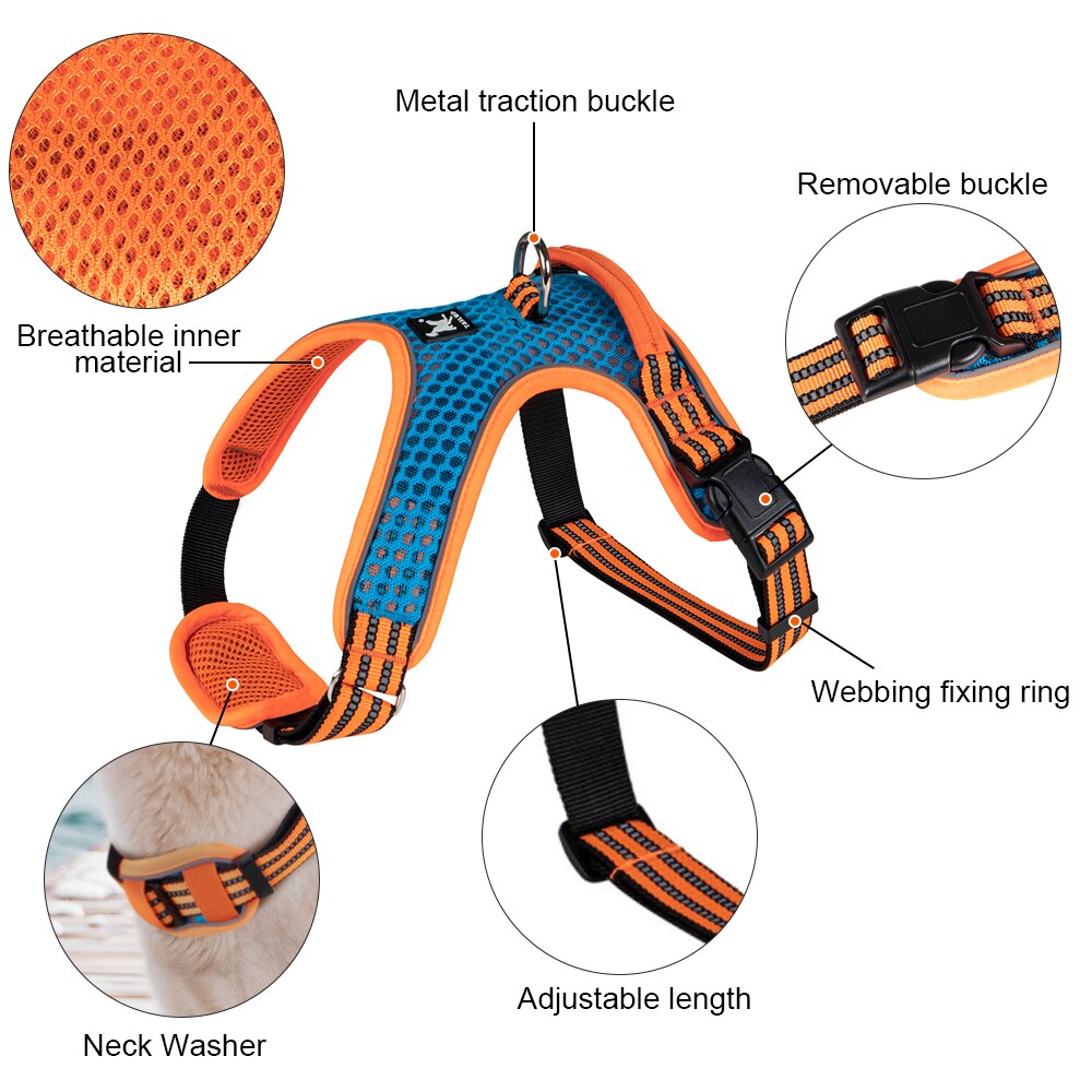Summer Cooling Pet Harness Mesh Breathable Soft Vest Side Clip Dog Harness Reflective Adjustable Back D-Ring Dog Chest Strap - anconmall