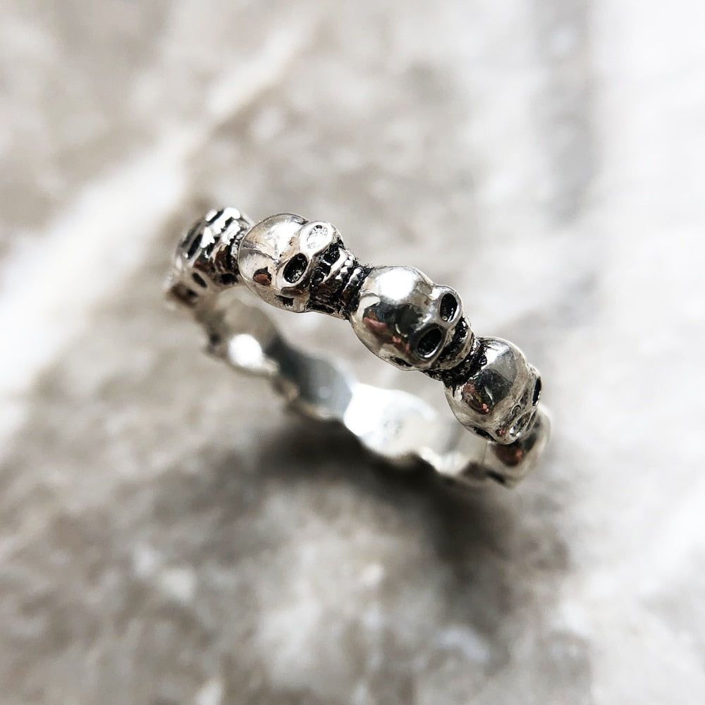Skulls Band Ring Europe Style Rebel Street Jewelry For Women Men Spring Vintage Gift In 925 Sterling Silver