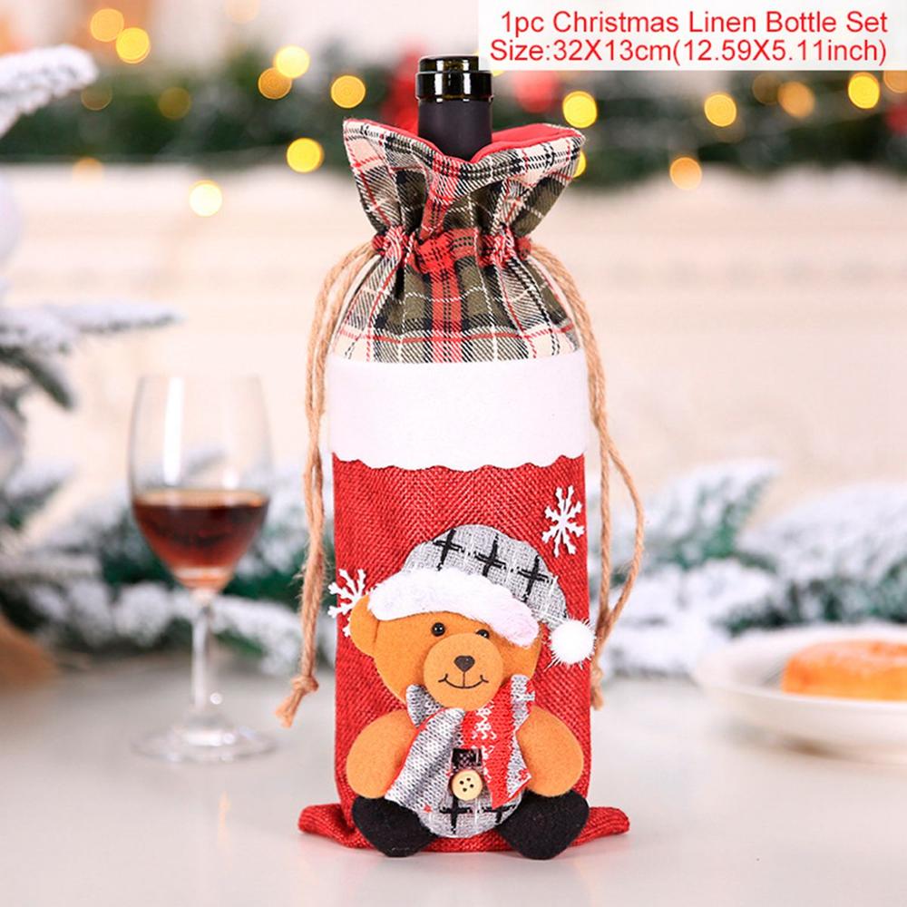 Christmas Snowman Wine Covers Santa Claus 2022 Merry Christmas Kitchen Christmas Decor for Home Table Cristmas New Year 2023