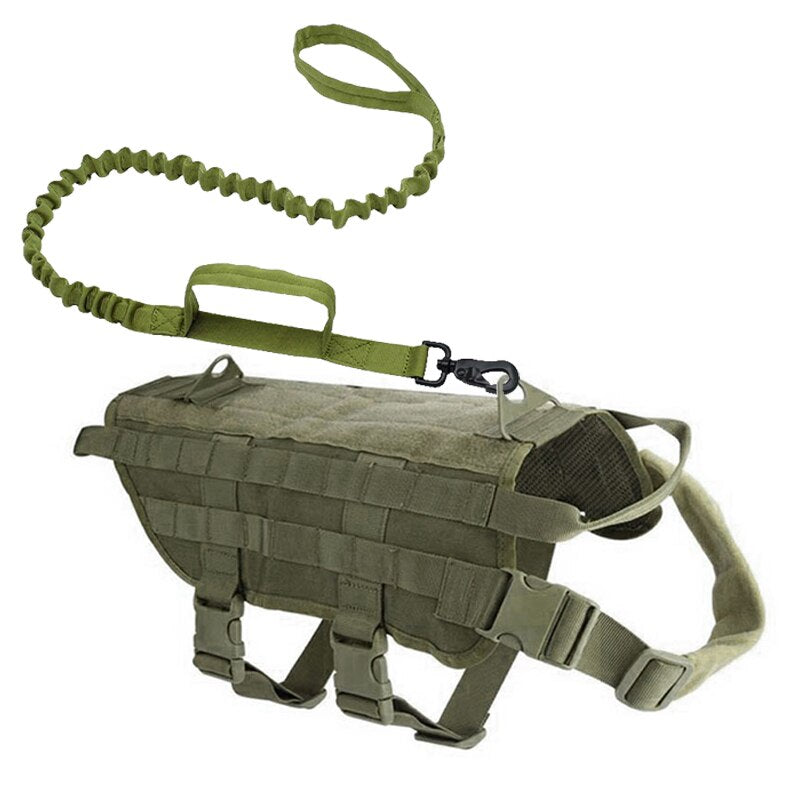 Dog Harness Vest with Leash Adjustable Nylon Military Tactical Hound K9 Training Patrol for Small Medium and Large Dogs Shepherd - anconmall
