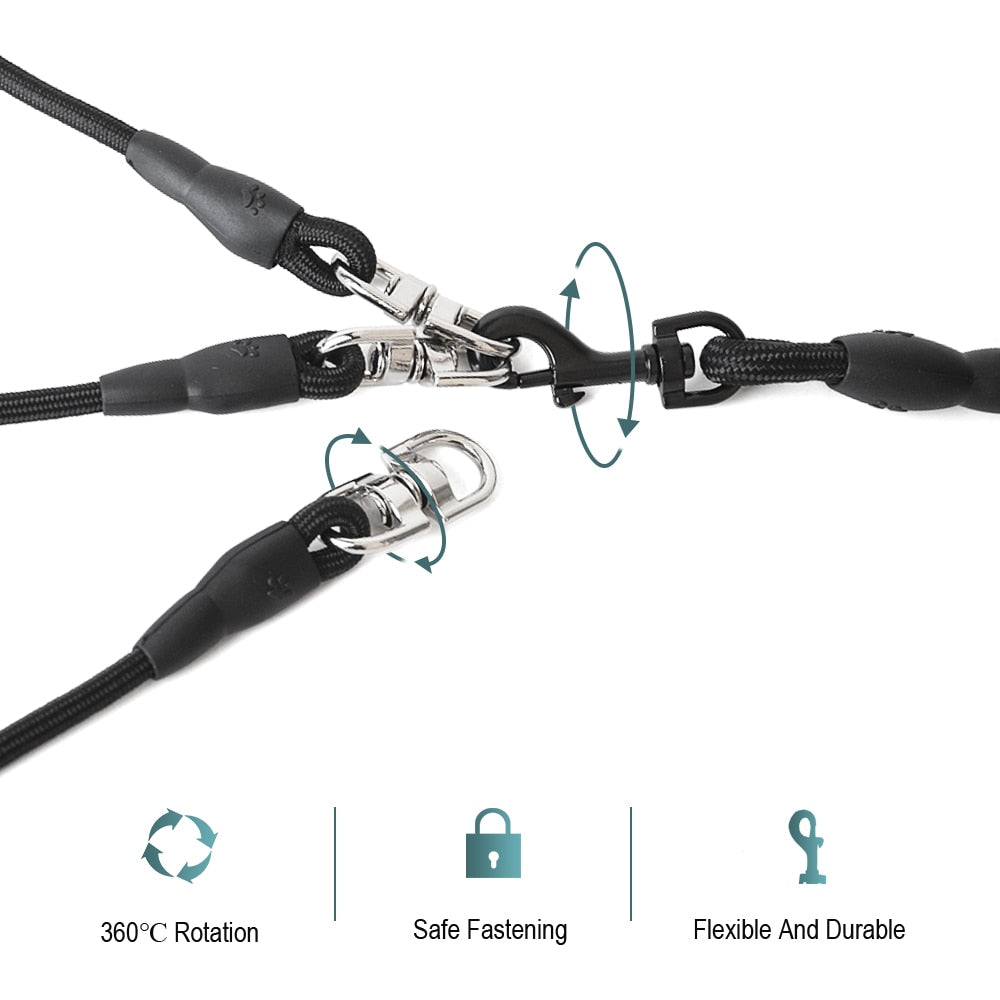 Colorful Multi-Dog Leash for Connecting 3 In 1, Dog Outdoor Walking Nylon Detachable Round Traction Rope with Padded Foam Handle - anconmall