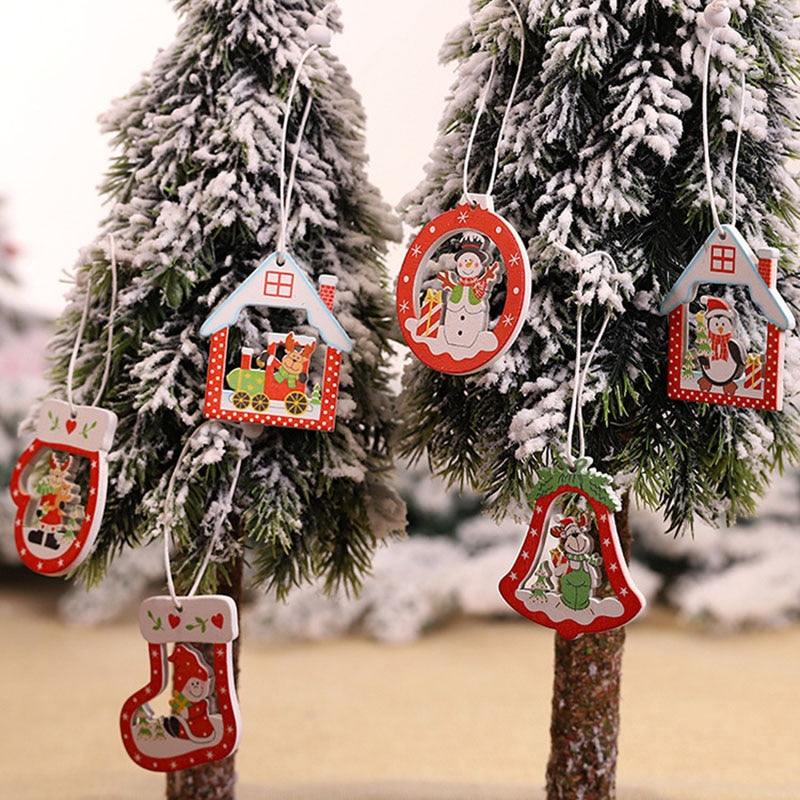 12Pcs Christmas Snowflakes Wooden Pendants Xmas Tree Hanging Ornaments Christmas Decorations for Home Navidad Gift New Year 2023
