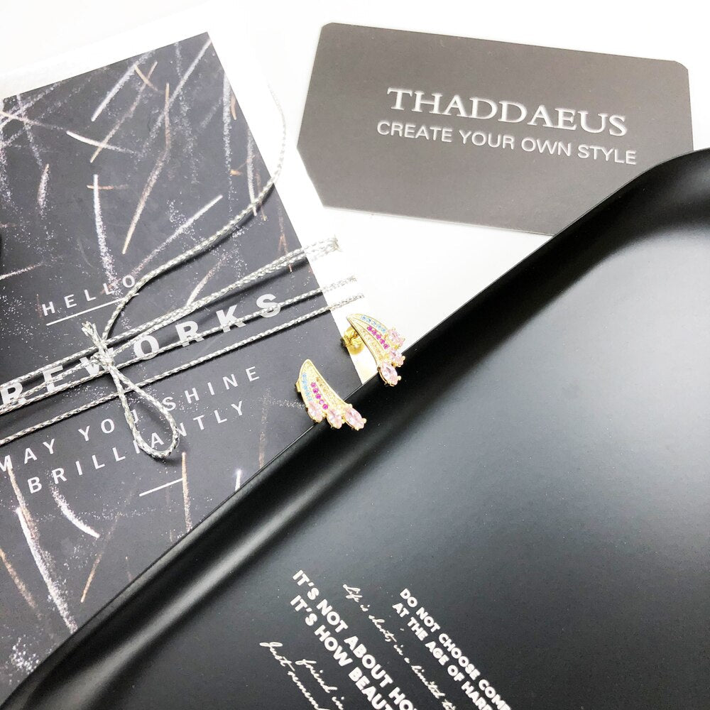 Hummingbird Wing Bright Gold Stud Earring Europe Fine Rainbow Look Jewerly For Women New Bohemia Gift 925 Sterling Silver