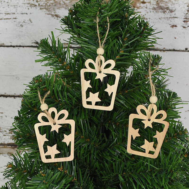 3pcs Vintage Christmas Wooden Pendants Ornaments DIY Wood Craft Christmas Decorations Christmas Tree Hanging Ornaments Gifts