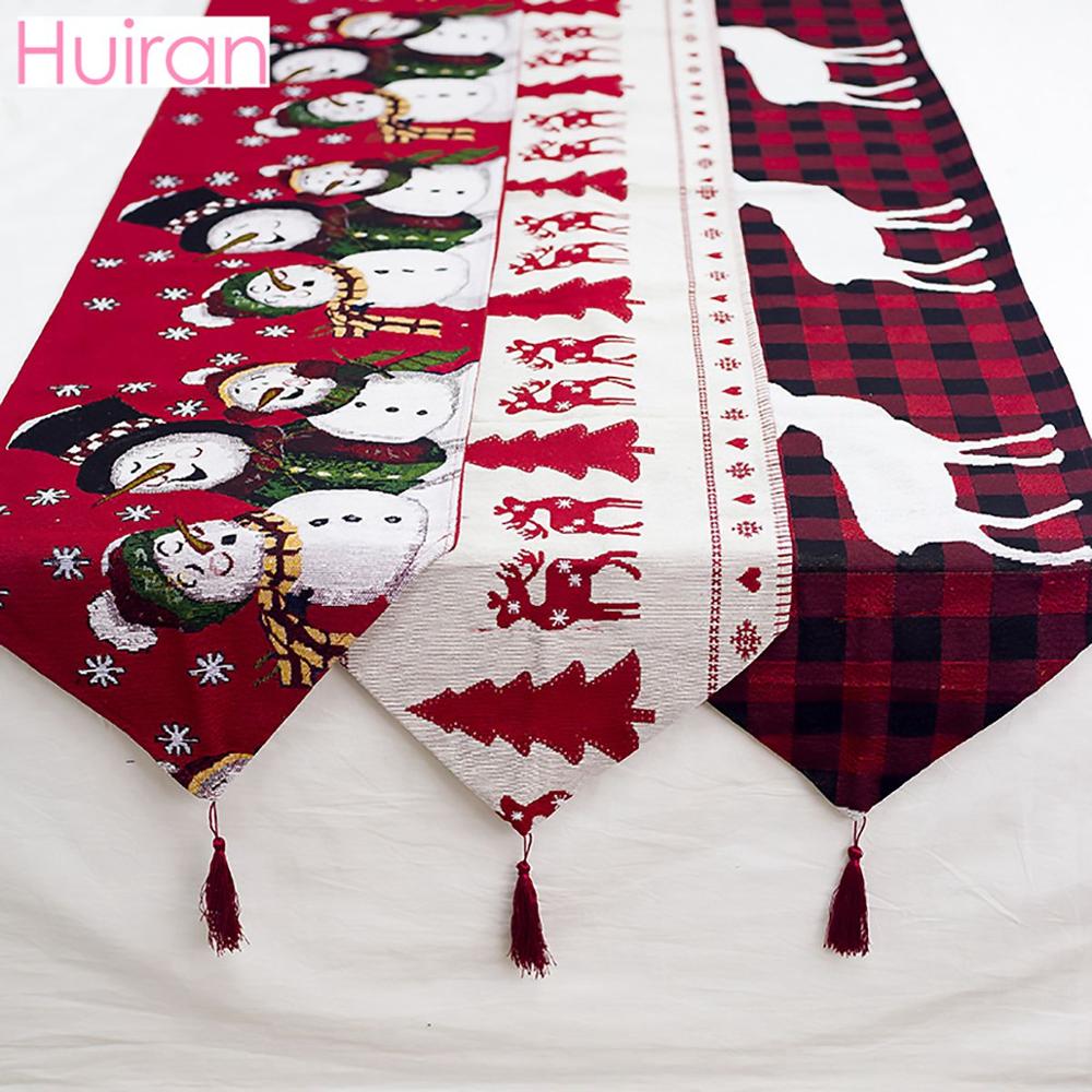 Huiran Linen Christmas Elk Snowman Table Runner Merry Christmas Decor For Home 2022 Xmas Ornaments New Year's Decor 2023 Navidad - anconmall