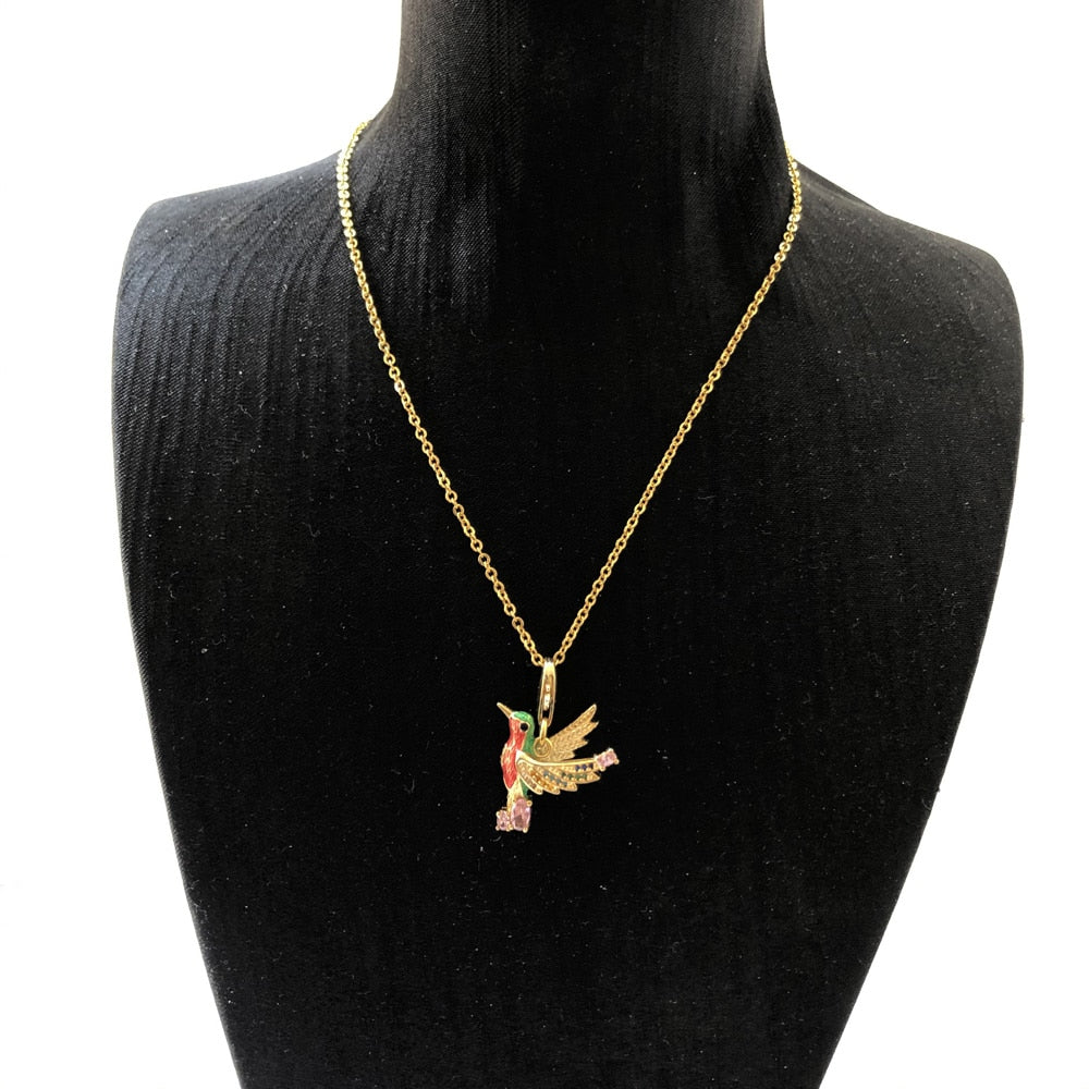 Necklace Colourful Hummingbird,2021 Summer Brand New Bohemia Fine Jewelry Playful 925 Sterling Silver Bijoux Gift For Women