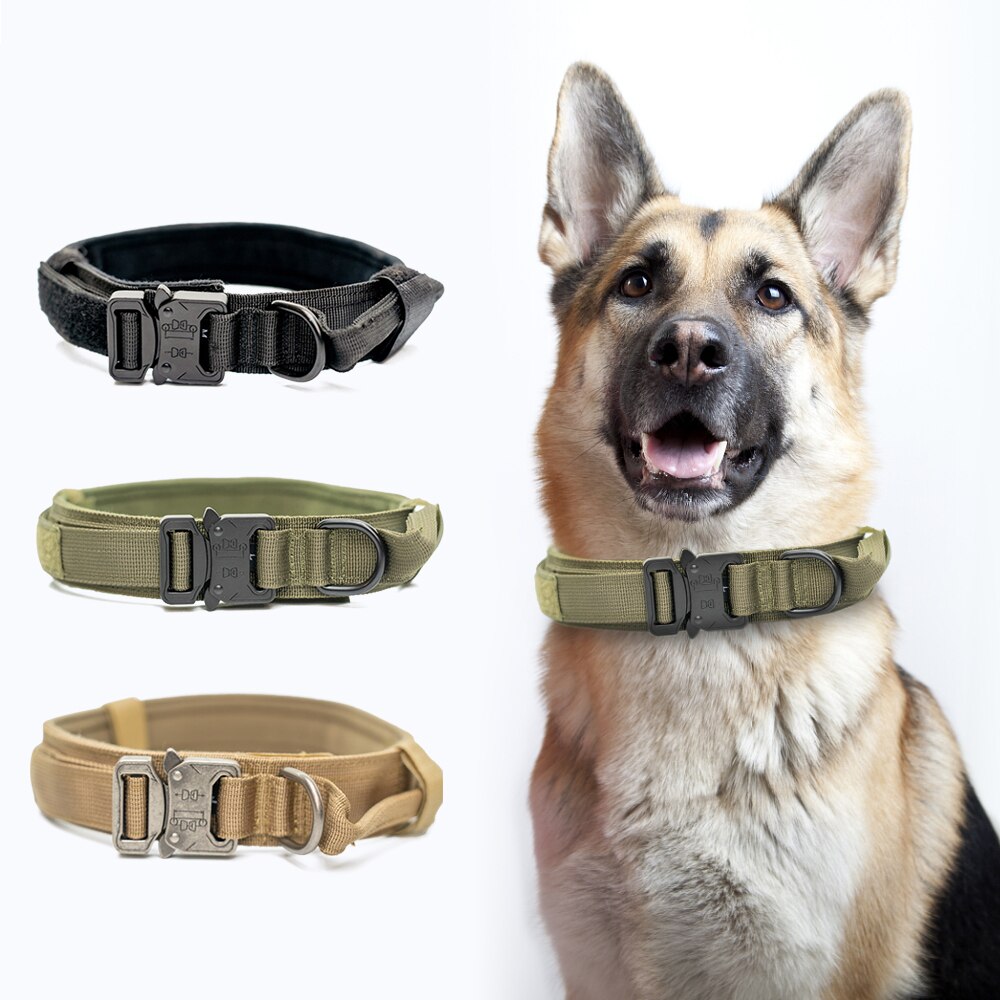 Tactical Dog Collar Adjustable Metal Buckle Dog Collars with Control Handle Training Pet Dog Collar For German Shepherd Dogs