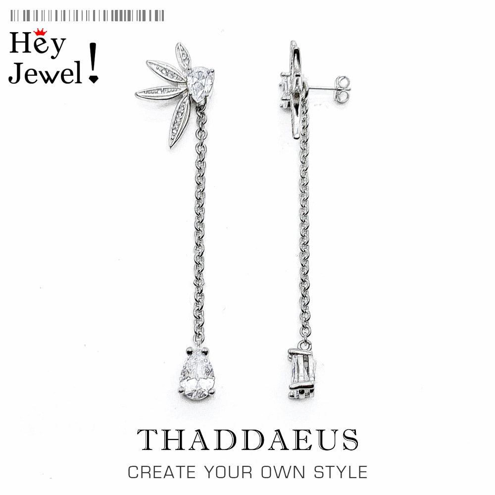 Earrings Leaves With Water Drop Europe Fine Jewelry For Women Autumn New Sterling Silver 925 Gift