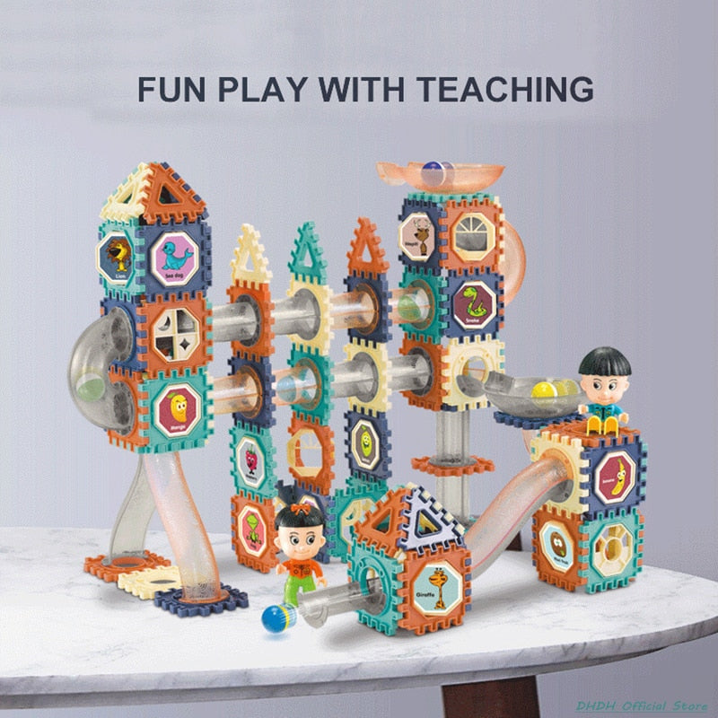66-260PCS Marble Race Run Building Blocks Castle Children's Toys Rail Funnel Slide DIY Educational Brick Dominoes Children Gifts