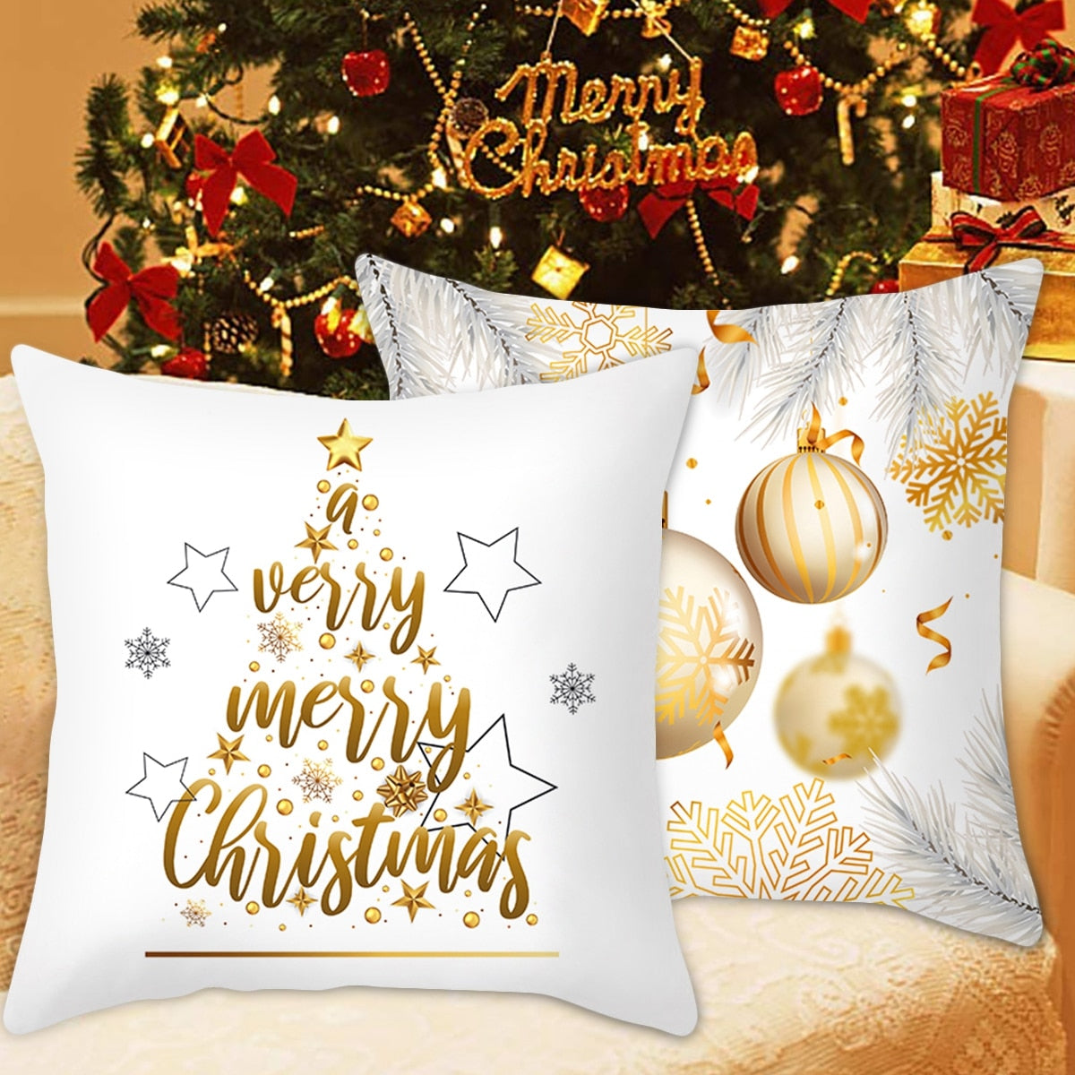 White Golden Xmas Cushion Cover 2022 Merry Christmas Decorations for Home Christmas Ornaments Navidad Xmas Gift New Year 2023