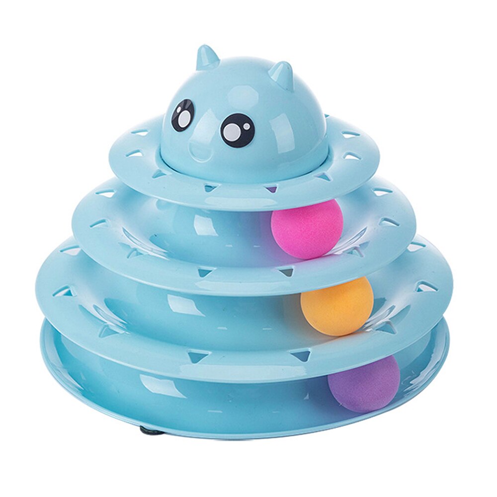 Funny Cat Toys 3-Tiers Interactive Pet Turntable Kitten Ball Toy Track Ball Tower with 3 Rollers for Kitten Toy - anconmall