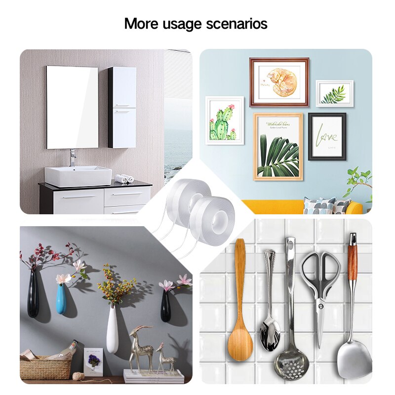 Nano Tape Reusable Traceless Waterproof Strong Adhesive Transparent Dounble Sided Tapes Bathroom Home Hanging Small Objects Tape