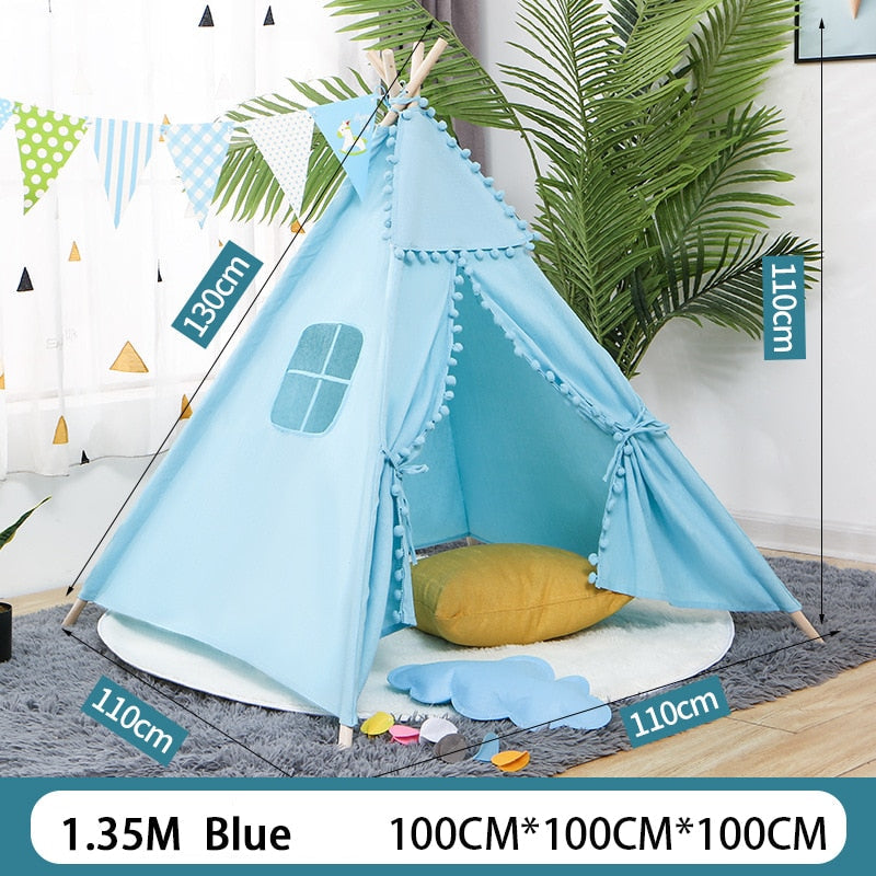 Children&#39;s Tent Teepee Tent For Kids Portable Tipi Infantil House For Children Cabana Kids Tents Decoration Carpet LED Lights