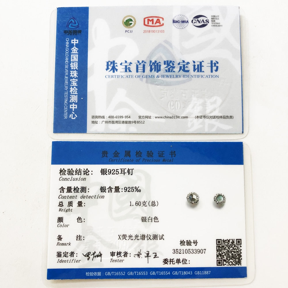 Abalone Mother-of-pearl Studs Earrings Bohemia Gift 925 Sterling Silver Jewerly For Women