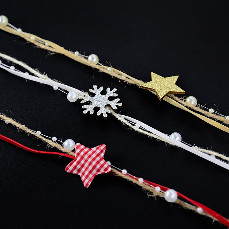 1/2M Christmas Ribbon Decoration Star Bead Chain Ribbon Xmas Tree Ornament DIY Christmas Gift Box Packaging 2022 New Year Natal