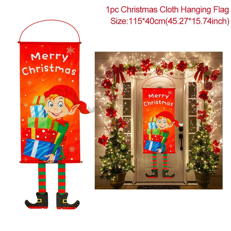 Christmas Door Hanging Banner Porch Santa Claus Faceless Doll Merry Christmas Flag Decorations For Home Navidad Ornament Pendant