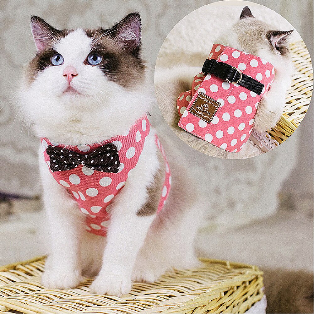 Fashion Cat Harness and Leash Set Bow Tie Adjustable Cute Cats Collar Outdoor Walking For Kitten Cats Accessories Supplies - anconmall