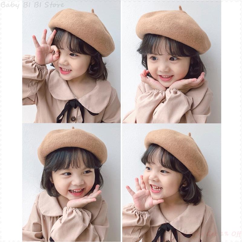 1 Pc Baby Girls Beret Hat Solid Color Vintage Beret Beanie Cap Bonnet Hat for Kids Children Infants 2-8 Years Old
