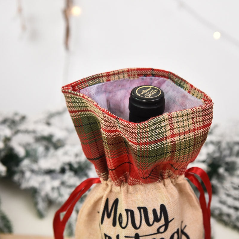 1pc Christmas Wine Bottle Covers Bag Linen Christmas Decorations For Home 2022 Christmas Table Decor Xmas Navidad Noel Gifts