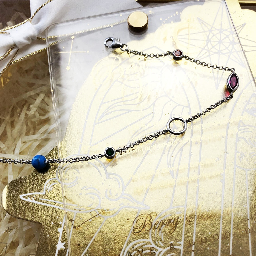 Charm Bracelet Coloured Stones Spring Brand New Link Chain 925 Sterling Silver Jewelry Stylish Gift For Women