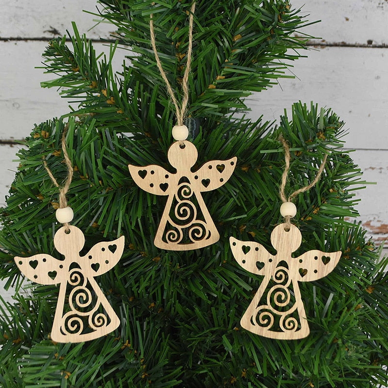 3pcs Vintage Christmas Wooden Pendants Ornaments DIY Wood Craft Christmas Decorations Christmas Tree Hanging Ornaments Gifts