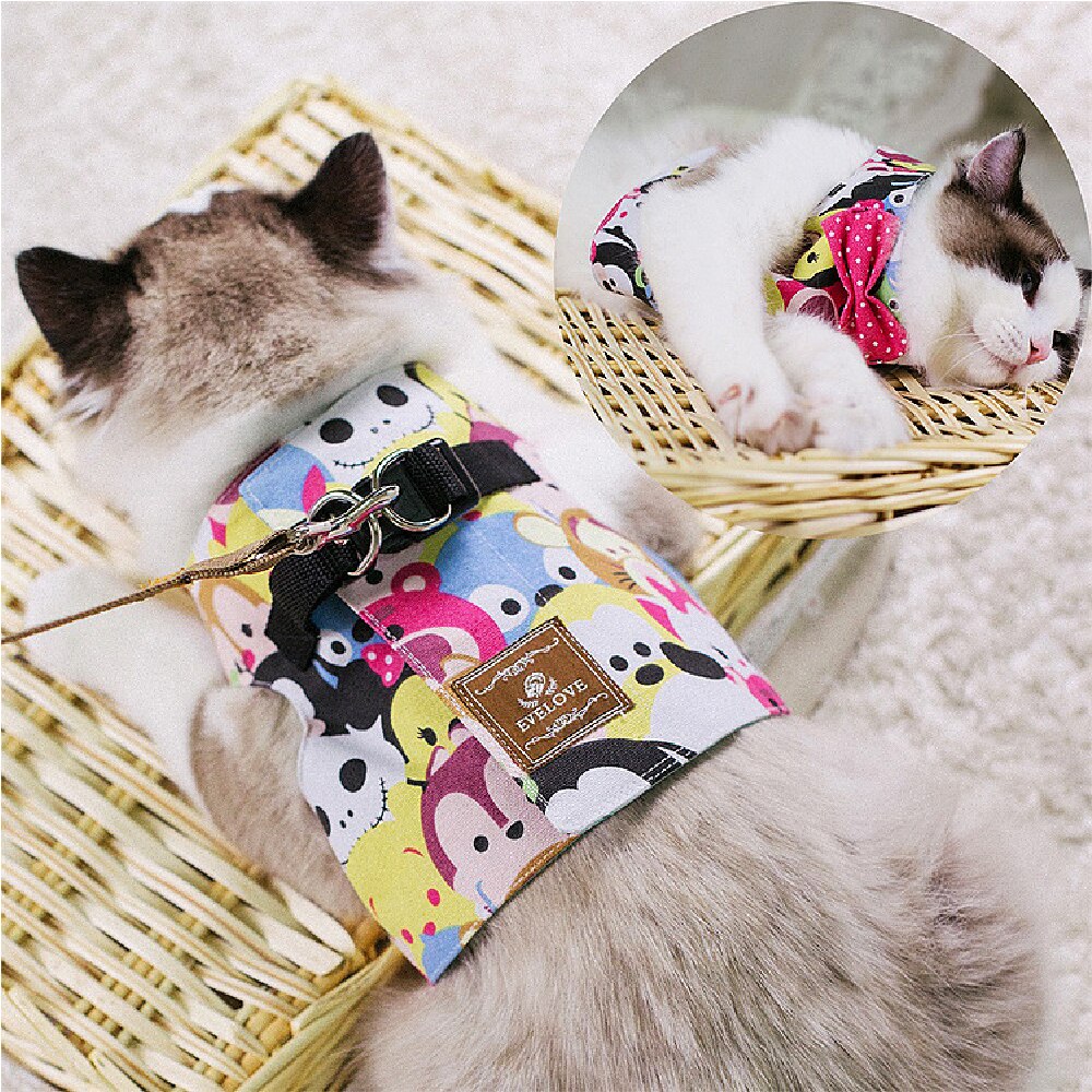 Fashion Cat Harness and Leash Set Bow Tie Adjustable Cute Cats Collar Outdoor Walking For Kitten Cats Accessories Supplies - anconmall