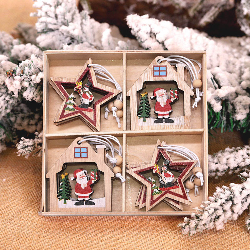 12Pcs Christmas Snowflakes Wooden Pendants Xmas Tree Hanging Ornaments Christmas Decorations for Home Navidad Gift New Year 2023