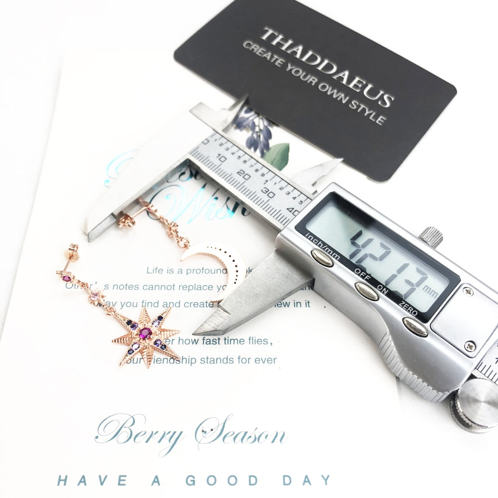 Drop Earring Star & Moon Vintage Gift For Women High Quality Rose Gold Color 925 Sterling Silver Fashion Jewelry