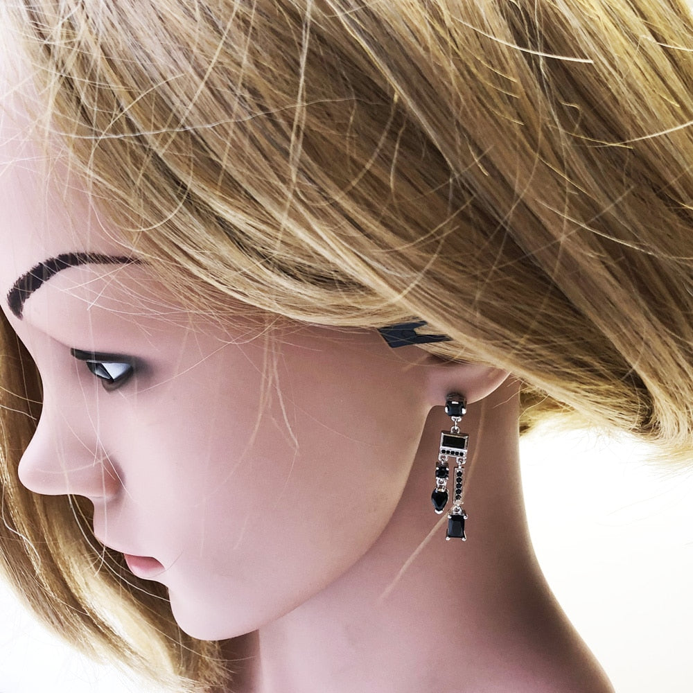 Drop Earrings Black Mix of Shapes Magical Glamorous Jewelry For Women Summer Brand New Sterling Silver 925 Vintage Gift