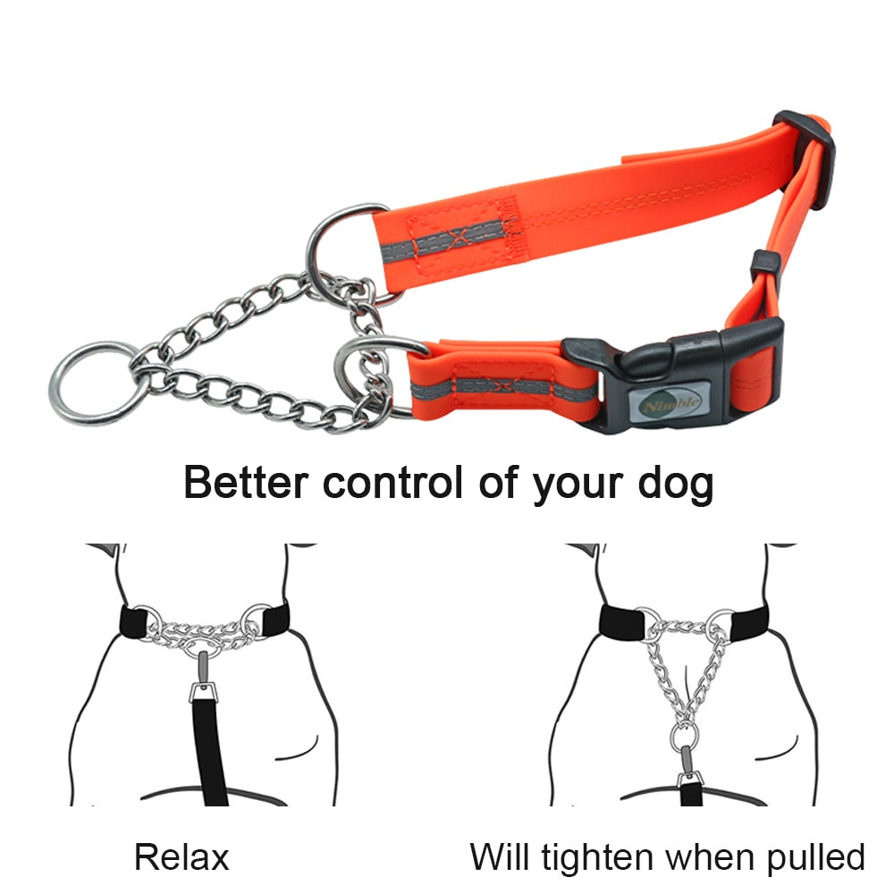Martingale Collar Dog PVC with Welded Link Chain Reflective Waterproof Dirtproof Adjustable Collars For Small Medium Big Dogs - anconmall