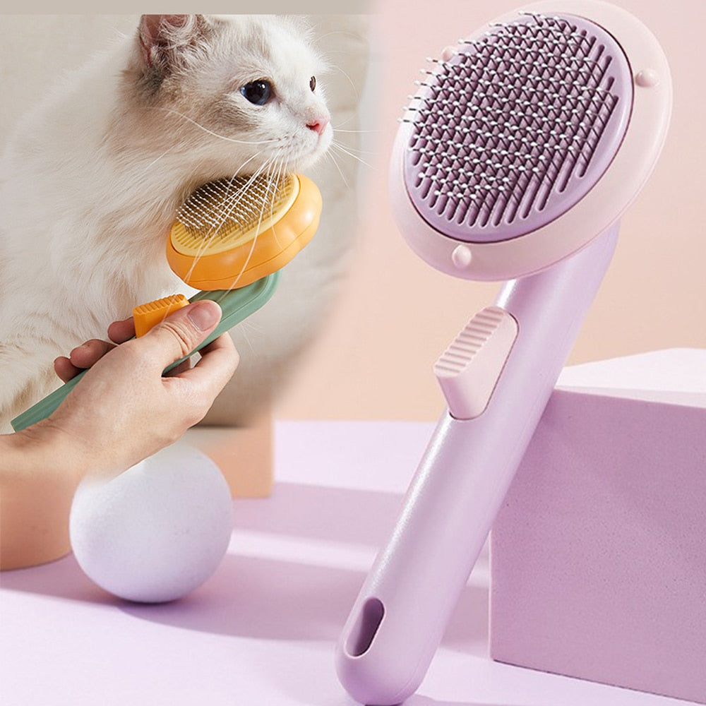 Pet Hair Comb Grooming and Care Removes Hairs Cat and Dogs Pumpkin Pet Brush Self Cleaning Slicker Brush for Shedding Dog Cat