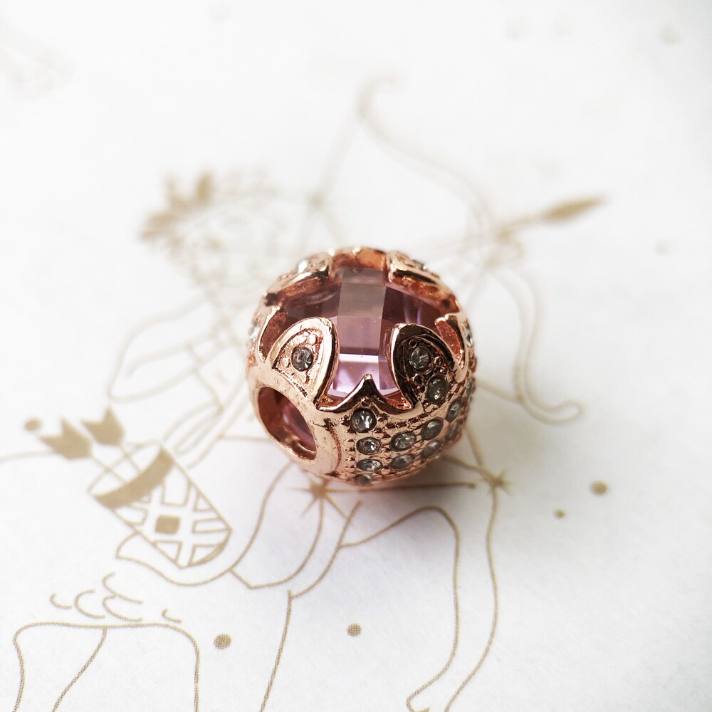 Beads Pink Lotus,Rose Gold Color & Rhinestone Jewelry Thanksgiving 925 Sterling Silver Gift For Women & Men