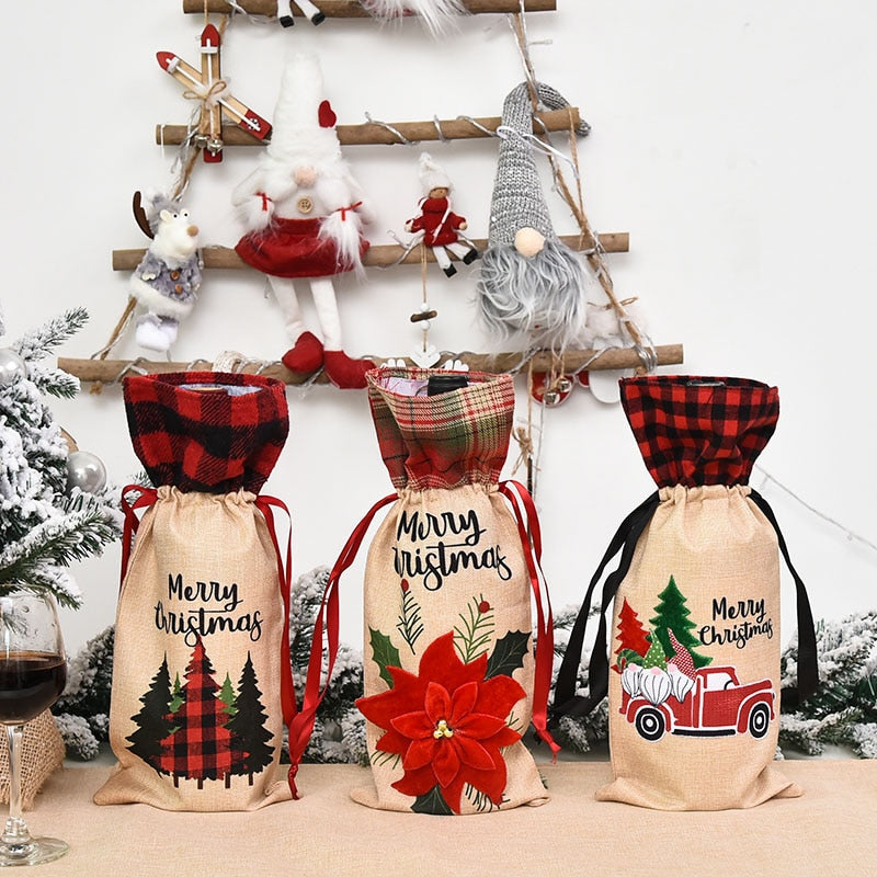 1pc Christmas Wine Bottle Covers Bag Linen Christmas Decorations For Home 2022 Christmas Table Decor Xmas Navidad Noel Gifts