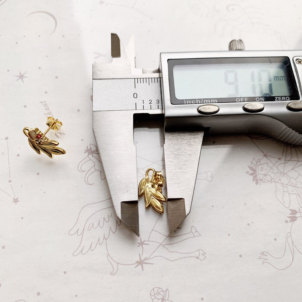 Ear Studs Golden Flower & Leaf,Europe Fine Jewerly For Women,2022 Summer Romantic Gift In 925 Sterling Silver