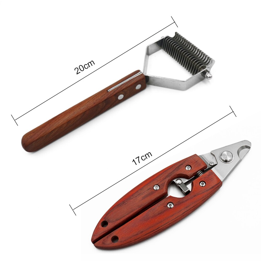 Pet Comb Nail Clippers Dog Grooming Wooden Handle Open Knot Comb Hair Removal Brush Float Nail Scissors For Dogs Cats - anconmall