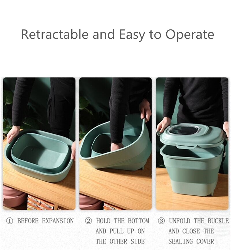 Foldable Large Capacity Pet Cat Dog Food Storage Box with Lid Damp Proof Multifunctional Sealed Bucket Grain Storage Container - anconmall