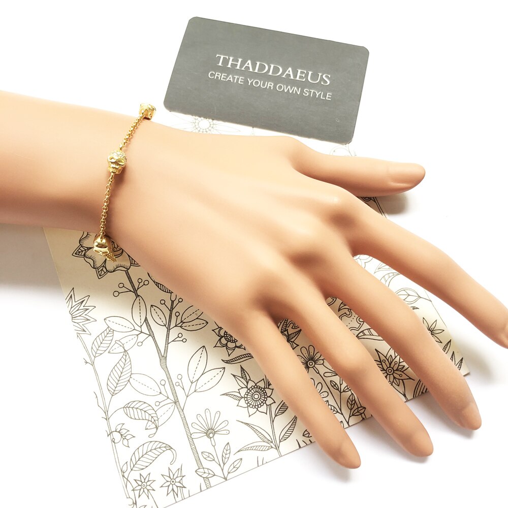 Bracelet 5 Skulls Gold Summer New Link Chain 925 Sterling Silver Jewelry Gift For Women