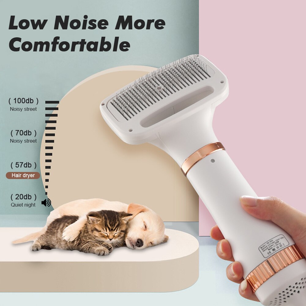 2 in 1 Portable Hair Dryer for Pet Dogs Cats One-Click Hair Removal Brush Comb Blow Dryer 3 Temperatures Low Noise Grooming Tool - anconmall