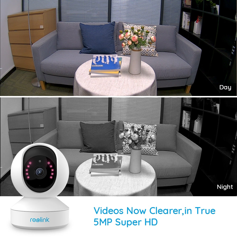 Reolink 5MP PTZ Home Security Camera Wifi 2.4G/5G 3x Optical Zoom Pan/Tilt 2-way Audio Indoor Baby Monitor SD Card Slot E1 Zoom