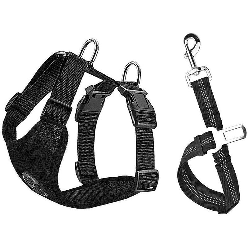 Car Seat Belt & Safety Harness for Pet Dog Cat Adjustable Breathable Mesh Harness with Secure Leads in Vehicle for Travel Trip - anconmall