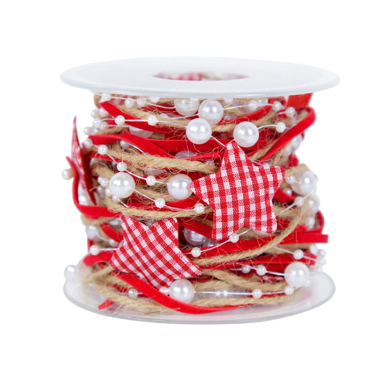 1/2M Christmas Ribbon Decoration Star Bead Chain Ribbon Xmas Tree Ornament DIY Christmas Gift Box Packaging 2022 New Year Natal
