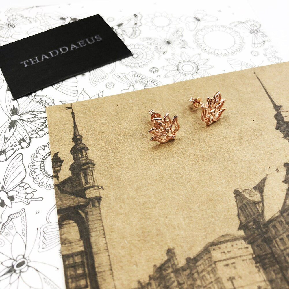 Flower Lotus Rose Gold Stud Earring,Europe Style Fine Jewerly For Women Gift In 925 Sterling Silver