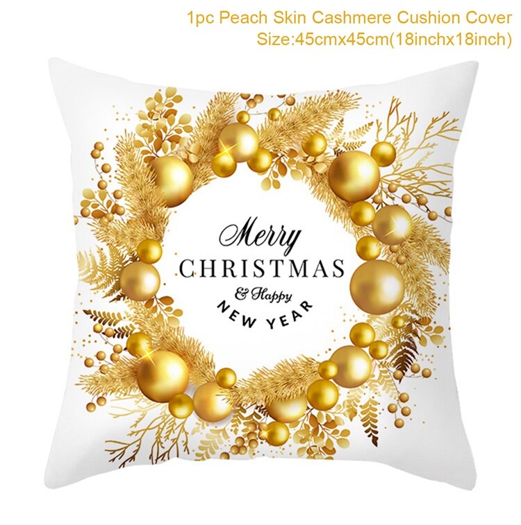 White Golden Xmas Cushion Cover 2022 Merry Christmas Decorations for Home Christmas Ornaments Navidad Xmas Gift New Year 2023