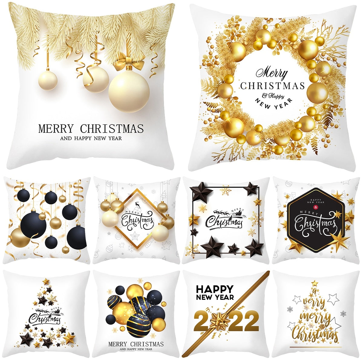 White Golden Xmas Cushion Cover 2022 Merry Christmas Decorations for Home Christmas Ornaments Navidad Xmas Gift New Year 2023