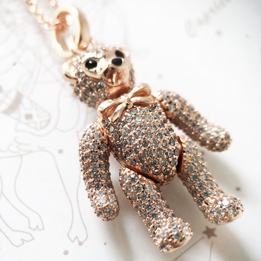 Necklace Rose Gold Teddy Bear Summer Brand New Cute Fine Jewelry Europe 925 Sterling Silver Gift For Women