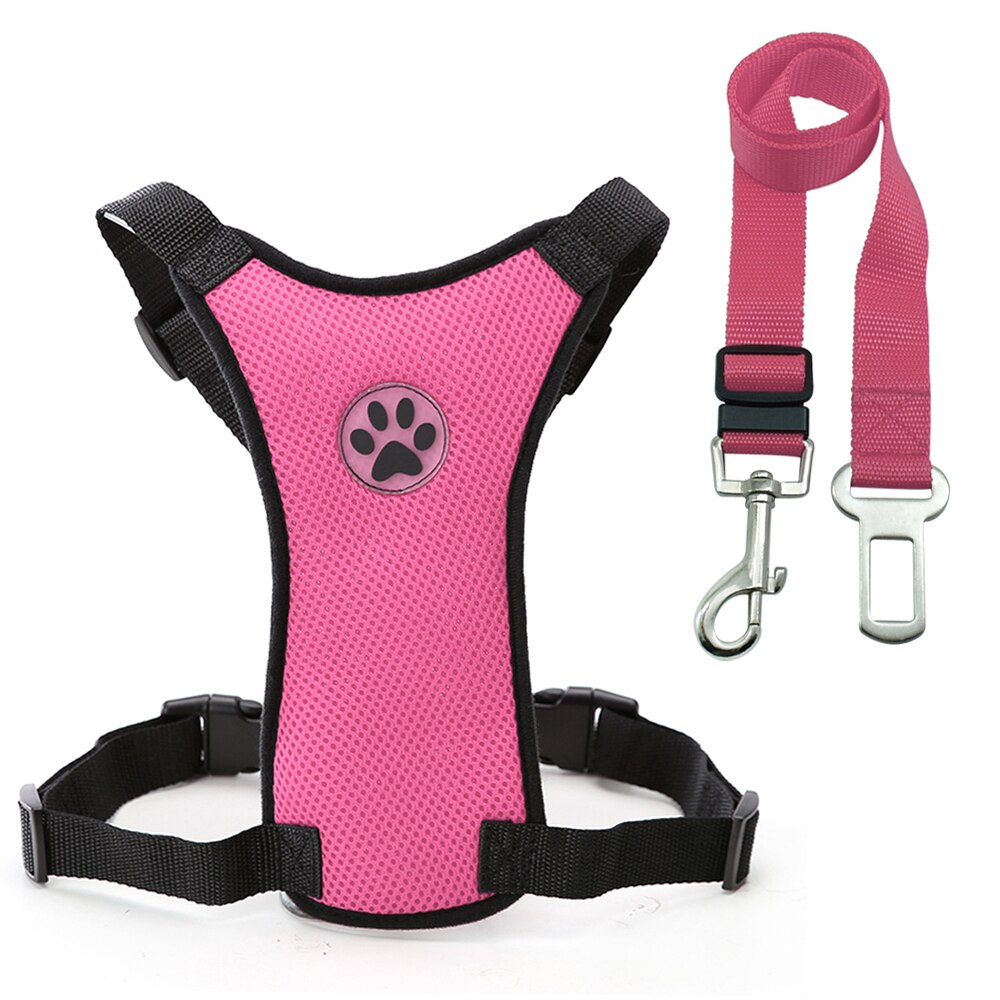 Car Harness and Dog Seat Belt Safety Lead Set,Breathable Fabric Dog Chest Strap with Belt,for Traveling and Daily Use in Vehicle - anconmall
